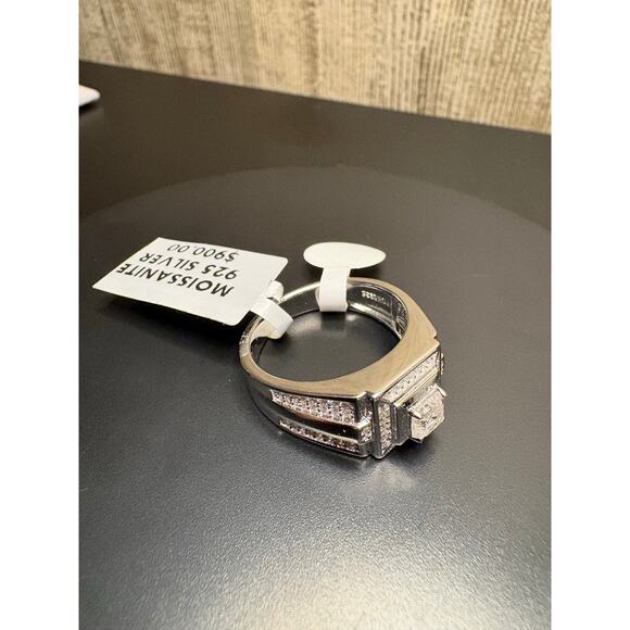 Sz. 12 - 3ct Moissanite Stamped 925 Sterling Silver Men Ring - Picture 4 of 6